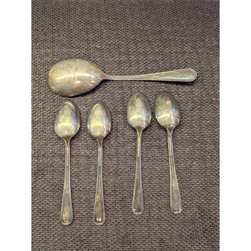 Vintage Newport Silver Plate Spoon Set 5pc Floral Rose Mid-Century Flatware